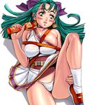  blue_eyes blue_hair blush breasts dragon_quest dragon_quest_v dress flora half_updo large_breasts masao panties solo underwear 