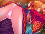  against_tree ass bent_over bow cameltoe dutch_angle flat_ass game_cg hair_bow hazuki_(hazu_chaya) japanese_clothes kamizono_hikari kimono long_hair looking_back night orange_eyes orange_hair outdoors panties skirt skirt_lift solo tree trefoil underwear white_panties yomibito_shirazu 