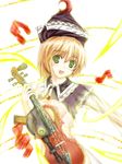  blonde_hair breasts dissolving_clothes hat instrument kuku lunasa_prismriver medium_breasts musical_note nipples nude short_hair solo touhou upper_body violin 
