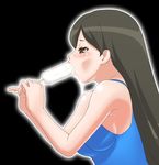  bare_shoulders black_hair brown_hair copyright_request food gambler_club long_hair popsicle sexually_suggestive solo 