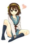  bad_id bad_pixiv_id beniko heart kita_high_school_uniform long_sleeves school_uniform serafuku sitting smile socks solo suzumiya_haruhi suzumiya_haruhi_no_yuuutsu 