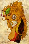  1girl ankh blonde_hair breasts dark-skinned_female dark_skin dark_skinned_female earrings female green_eyes jewelry kemucat lipstick long_hair makeup princess_lion saga saga_frontier solo tiara 