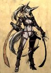  armor bikini_armor fox_mask godspeed mask moto_murabito moto_murobito ninja original ponytail sword thighhighs weapon yellow_eyes 