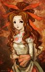  1girl bangs brown_hair character_request dress female gina hair_ornament kemucat long_hair saga saga_frontier solo 