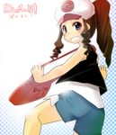  bag baseball_cap blue_eyes brown_hair dugtrio female female_protagonist_(pokemon_b&amp;w) handbag hat long_hair omomuroni pokemon pokemon_(game) pokemon_black_and_white pokemon_bw ponytail ruku_(alicecreation) shorts smile touko_(pokemon) white_(pokemon) 