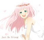  :d bad_id bad_pixiv_id chipc dress engrish green_eyes head_wreath just_be_friends_(vocaloid) long_hair looking_at_viewer megurine_luka open_mouth petals pink_hair ranguage smile solo teeth vocaloid 