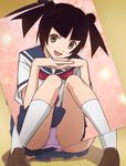  haruyama_kazunori kotonon panties pleated_skirt sayonara_zetsubou_sensei school_uniform serafuku sitting skirt solo twintails underwear 