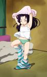  armpits child closed_eyes green_panties kikuchi_mataha kuhouin_murasaki kure-nai long_hair panties purple_hair solo striped underwear undressing 