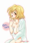  blonde_hair blush breasts brown_eyes labcoat large_breasts lyrical_nanoha mahou_shoujo_lyrical_nanoha mahou_shoujo_lyrical_nanoha_a's mahou_shoujo_lyrical_nanoha_strikers nipples open_clothes open_shirt shamal shirt short_hair solo yuzun 