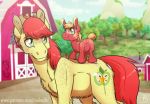  2019 barn big_macintosh_(mlp) bright_mac_(mlp) cowboy_hat cutie_mark equine father father_and_son freckles friendship_is_magic green_eyes hat horse inuhoshi-to-darkpen male mammal my_little_pony parent pony son stetson tree young 