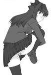  blush fate/stay_night fate_(series) greyscale long_legs monochrome panties pantyshot ribbon shichimenchou skirt solo thighhighs toosaka_rin underwear 