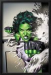  1girl green_eyes green_hair green_skin marvel punching she-hulk tagme 