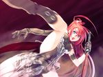  boots elbow_gloves gloves high_kick ignis japanese_clothes jingai_makyou katana kicking long_hair nishii_(nitroplus) panties pantyshot red_hair see-through solo sword underwear weapon 