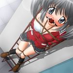  arms_behind_back ball_gag bdsm blush bondage bound bound_ankles bound_legs box_tie breast_bondage crotch_rope footwear gag kannazuki_okuto kneehighs ladder matanawa panties school_uniform seifuku serafuku short_hair skirt socks underwear uniform 