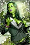  1girl clevage green_eyes green_hair green_skin marvel she-hulk tagme 