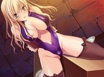  aikawa_arisa angry artist_request blonde_hair blush bondage breasts character_request kamen_no_goumonshi long_hair midriff source_request thighhighs wooden_horse 