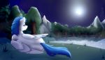  blue_eyes equid equine female fur horse lil_randum mammal moon mountain my_little_pony night pony scenery tree white_fur 