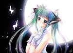  animal_ears blue_eyes bug butterfly copyright_request gloves insect moon multicolored_hair nekou_izuru night night_sky sky solo 