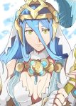  1girl aqua_(fire_emblem_if) blue_hair brooch dress elbow_gloves fire_emblem fire_emblem_heroes fire_emblem_if gloves headdress holding jewelry long_hair nintendo portrait rem_sora410 scepter smile solo yellow_eyes 