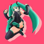  blush elbow_gloves gloves hatsune_miku long_hair necktie panties skirt thighhighs tie twintails underwear uniform vocaloid vocaloid2 