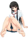  barefoot black_hair blush breasts futami_eriko kimi_kiss long_hair necktie school_uniform seifuku serafuku skirt tie uniform 