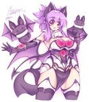  animal_ears armor arumela bat bat_ears bat_wings blush_stickers breasts cleavage demon_tail huge_breasts mel/a original purple_eyes purple_hair sidelocks tail thighhighs wings 