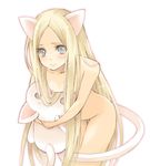  animal_ears blonde_hair blush cat_ears claymore flat_chest kemonomimi_mode leaning_forward long_hair miata_(claymore) nude pocopoco silver_eyes solo stuffed_animal stuffed_cat stuffed_toy tail very_long_hair 