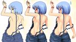  armpits blue_hair breasts making_of medium_breasts multiple_views naked_overalls noise_(tsuzuki) original overalls pixel_art short_hair sideboob strap_slip watch wristwatch 