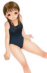  brown_eyes brown_hair copyright_request happy inuburo legs long_hair one-piece_swimsuit school_swimsuit solo swimsuit wet 