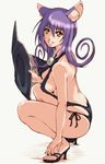  animal_ears blair breasts cat_ears feet hat hat_removed headwear_removed high_heels hisahiko long_hair medium_breasts purple_hair shoes sideboob slingshot_swimsuit smile solo soul_eater squatting swimsuit witch_hat yellow_eyes 