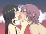  black_hair blush breasts copyright_request couple french_kiss hands kaieda_hiroshi kiss lips medium_breasts multiple_girls nude saliva saliva_trail size_difference tongue yuri 