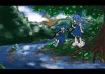  bad_id bad_pixiv_id bag blue_hair cirno cucumber done_(donezumi) hat kawashiro_nitori multiple_girls ribbon touhou two_side_up wings 