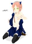  animal_ears bad_id bad_pixiv_id copyright_request flat_chest green_eyes kneeling maid pink_hair saikawa_yusa short_hair solo thighhighs 