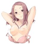  armpits bra bra_pull breasts large_breasts lingerie nipples original purple_eyes purple_hair solo topless underwear yamamoto_enji 