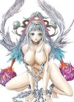  bad_feet barefoot blue_eyes breasts chain choker cleavage fantasy huge_breasts nude original skull solo tanupo white_hair wings 