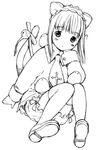  ? animal_ears bell bird bloomers blush copyright_request greyscale monochrome necktie sitting solo tail tail_bell thighhighs underwear yug 