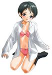  black_eyes black_hair bra copyright_request inuburo lingerie lowres open_clothes open_shirt oversized_clothes panties shirt short_hair socks solo underwear 