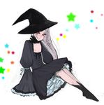  blush copyright_request dress flat_chest gothic hat long_hair mksm pink_hair red_eyes sitting solo toe-point witch witch_hat 