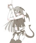  bat_wings bdsm bondage bound garter_belt hasegawa_chisame horns kasuga_yukihito long_hair mahou_sensei_negima! mahou_shoujo_biblion necktie solo spot_color tail thighhighs torn_clothes wings 