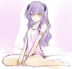  bare_shoulders barefoot camisole hagane_soushi long_hair lyrical_nanoha mahou_shoujo_lyrical_nanoha_strikers numbers_(nanoha) purple_hair sketch solo uno_(nanoha) yellow_eyes 