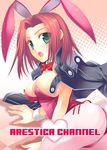  animal_ears ariko_youichi breasts bunny_ears bunnysuit code_geass fake_animal_ears kallen_stadtfeld large_breasts leotard order_of_the_black_knights_uniform pantyhose pink_legwear pink_leotard red_hair short_hair solo 