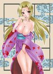  1girl blonde_hair breasts chikkuru cleavage japanese_clothes long_hair naruto solo tickledpinky tsunade 