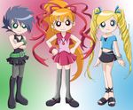  akazutsumi_momoko alternate_hairstyle belt black_hair blond_hair blonde_hair blue_eyes boots bracelet cartoon_network choker fishnets goutokuji_miyako green_eyes grey_legwear hair_ribbon hands_on_hips jewelry long_hair mary_janes matsubara_kaoru miniskirt necklace orange_hair pantyhose ponytail power_punk_girls powerpuff_girls powerpuff_girls_z powerpunk_girls red_eyes ribbon shoes short_hair skirt thighhighs twintails very_long_hair 