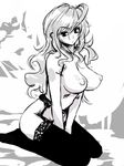  breasts copyright_request garter_belt greyscale large_breasts lingerie long_hair michael monochrome nipples no_bra sitting sketch solo thighhighs topless underwear 