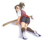  ass bike_shorts blush bokken kasuga_yukihito mahou_sensei_negima! pantylines plaid plaid_skirt sakurazaki_setsuna skirt skirt_lift solo sword weapon wooden_sword 