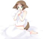 animal_ears bad_id bad_pixiv_id brown_hair copyright_request dog_ears green_eyes harmonia pillow solo tail 