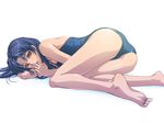  barefoot bent_over blue_hair cameltoe feet idolmaster idolmaster_(classic) idolmaster_live_for_you! kisaragi_chihaya legs lying matsudo_aya one-piece_swimsuit school_swimsuit soles solo swimsuit 