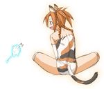  animal_ears braid camouflage cat_ears cat_tail from_behind hair_ornament hairclip kasuga_yukihito mahou_sensei_negima! orange_hair shiina_sakurako short_twintails sitting solo tail thighhighs twin_braids twintails 