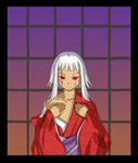  dark_skin flat_chest japanese_clothes kasuga_yukihito kimono mahou_sensei_negima! red_eyes solo white_hair zazie_rainyday 