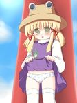  blonde_hair blush hat moriya_suwako panties ry skirt skirt_lift solo thighhighs touhou underwear 